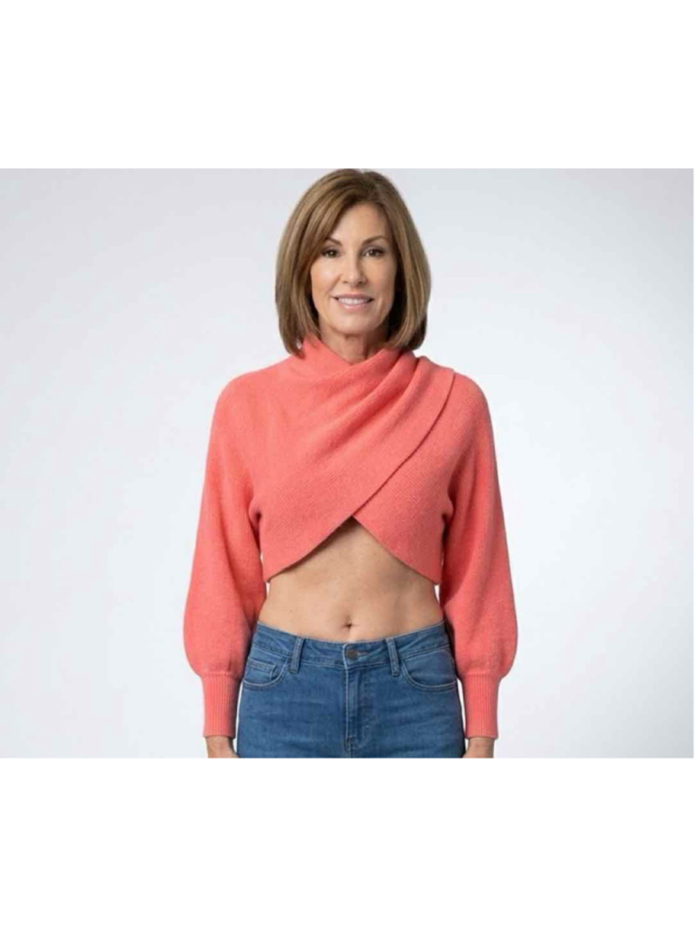 Alice + Olivia Mora Twist Cropped Knit Pullover Sweater Deep Coral XS